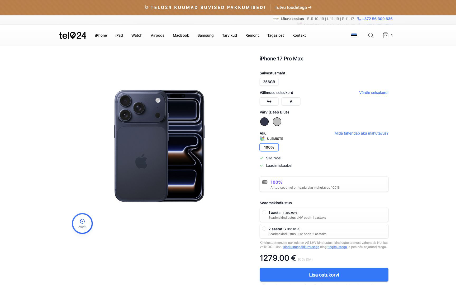 Telo24 veebilahenduse avaleht